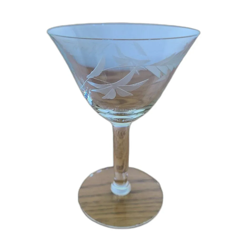 McBride Glass MCB17 Mid-Century Cut Glass Etched Champagne Sherbet Glass Wheat